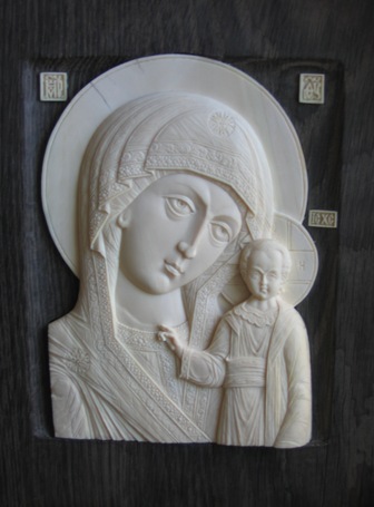 Икона Образ Пресвятой Богородицы Казанская из бивня мамонта